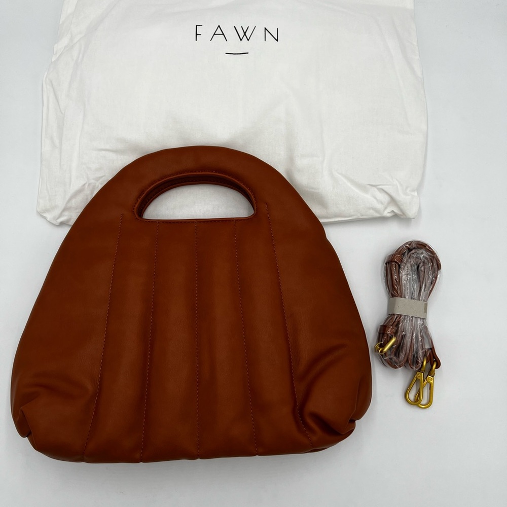 Fawn Design quilted handbag color cognac faux leather. hand bag or‎ crossbody